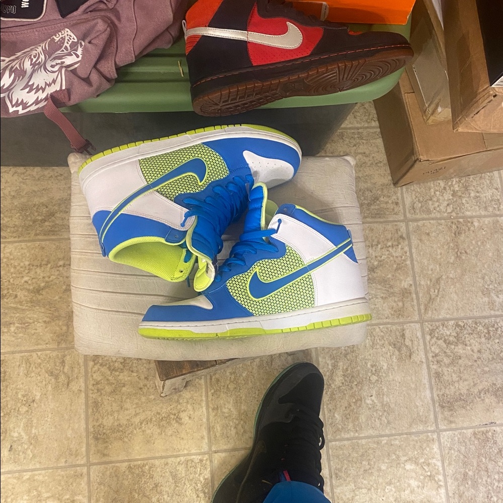 Nike Blue and Neon Yellow High-Top Sneakers - Picture 2 of 8